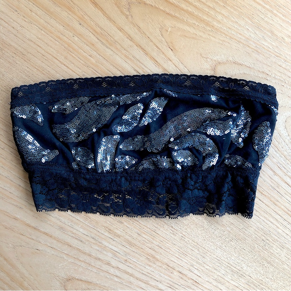 Intimately Free People XS Black & Gunmetal Sequined Bandeau Bralette